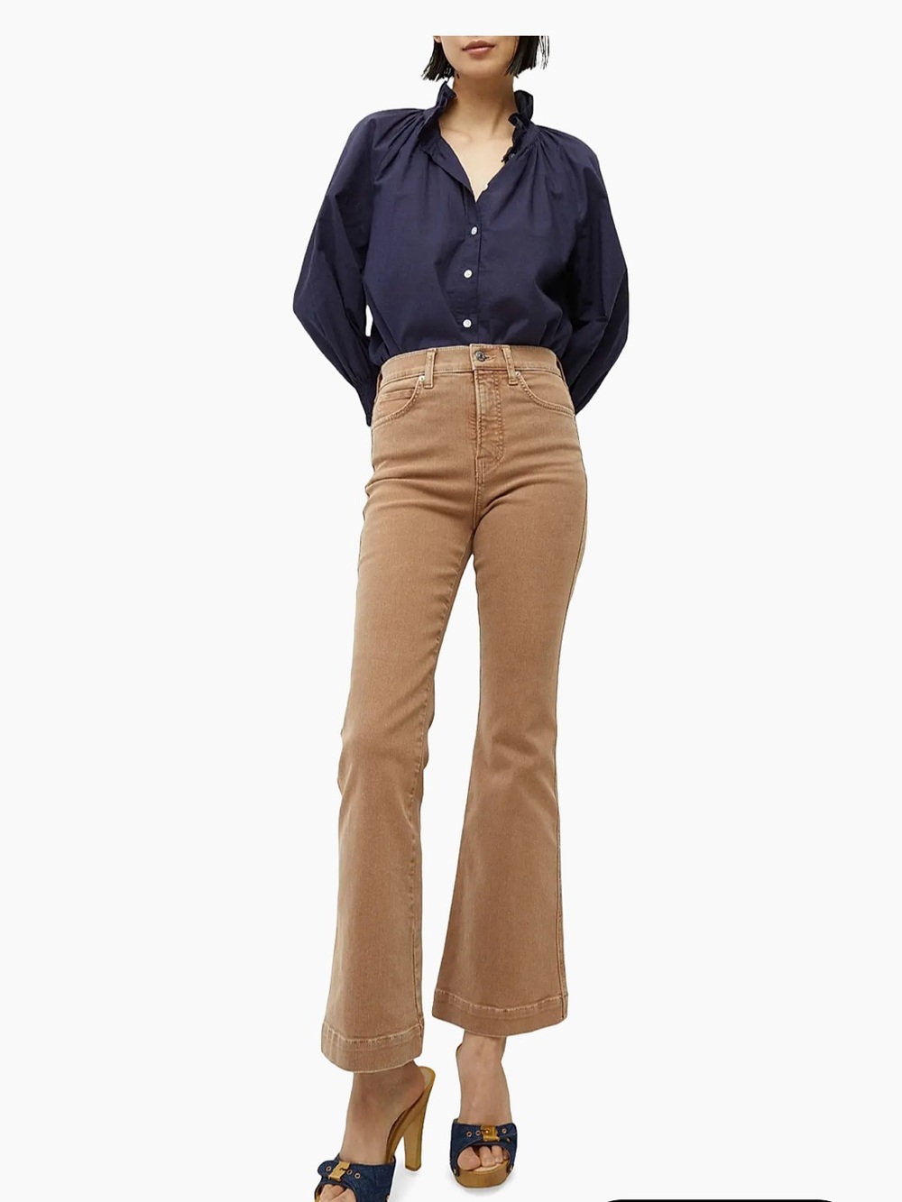 Veronica Beard Carson High Rise Ankle Flare Leg Jeans in Tan Sierra